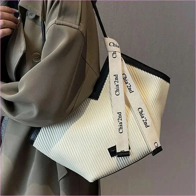 Cream Canvas Tote with Green Trim for Casual Luxury Fashion Students - Pleasures and Sins