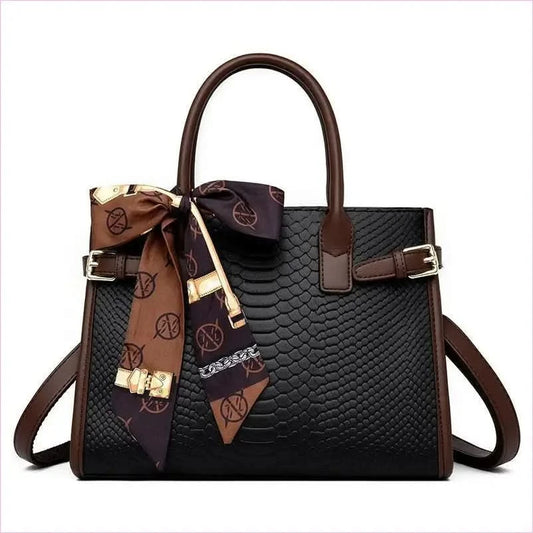 Cream Handbag with Brown Trim and Genuine Leather Snakeskin Pattern - Pleasures and Sins
