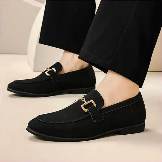 Cream Suede Leather Loafers with Gold Buckle for Casual Driving - Pleasures and Sins