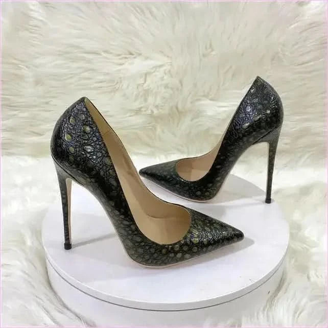 Crocodile Effect High Heel Party Shoes with Pointed Toe - Pleasures and Sins