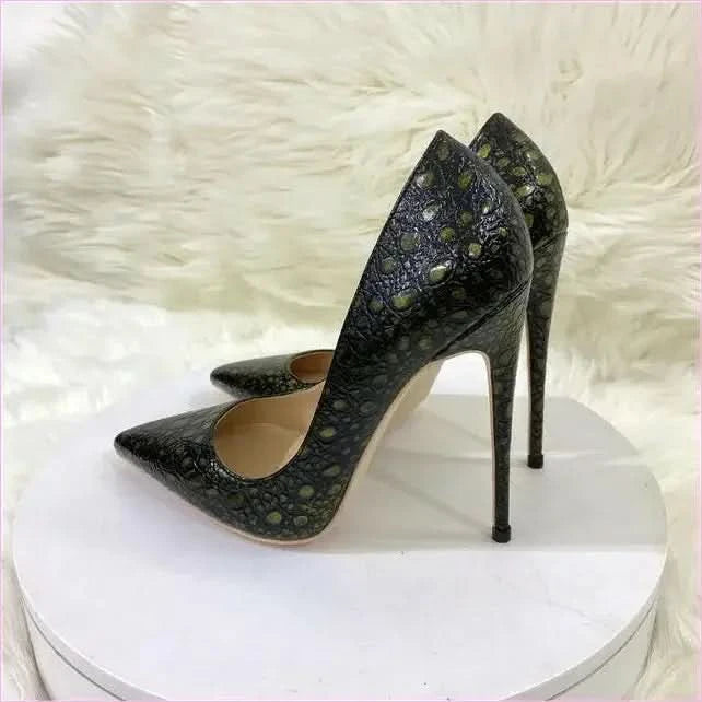 Crocodile Effect High Heel Party Shoes with Pointed Toe - Pleasures and Sins