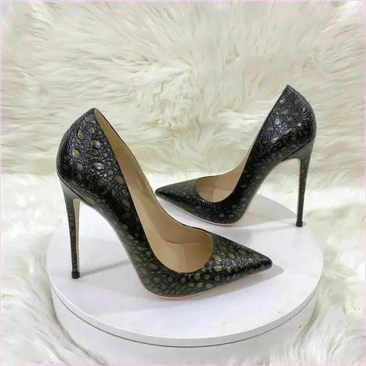 Crocodile Effect High Heel Party Shoes with Pointed Toe - Pleasures and Sins
