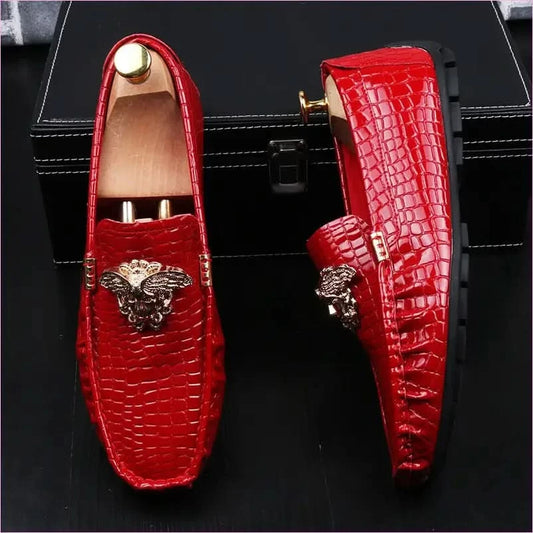 Crocodile Print Moccasins with Gold Emblems for Men - Pleasures and Sins