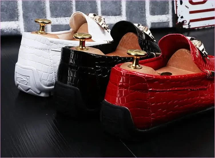 Crocodile Print Moccasins with Gold Emblems for Men - Pleasures and Sins
