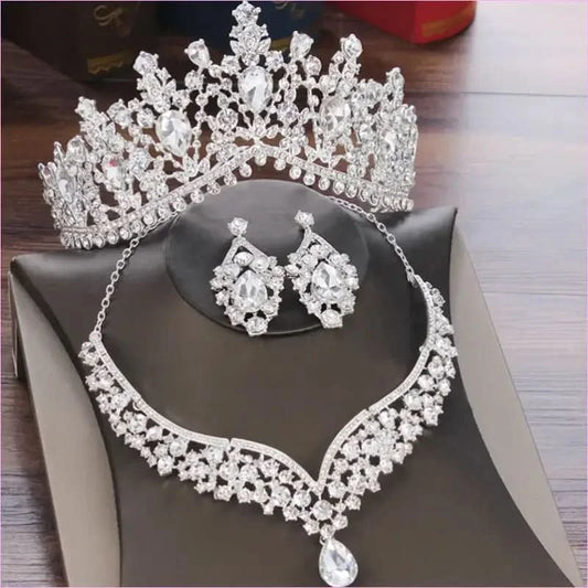 Crystal Waterdrop Rhinestone Crown Bridal Set with Tiara and Jewelry - Pleasures and Sins