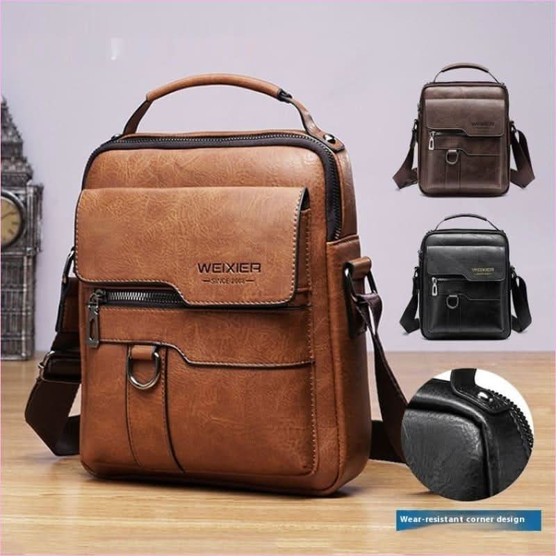 Dark Brown Retro Pu Leather Crossbody Bag for Men Holds 11-inch Tablets - Pleasures and Sins