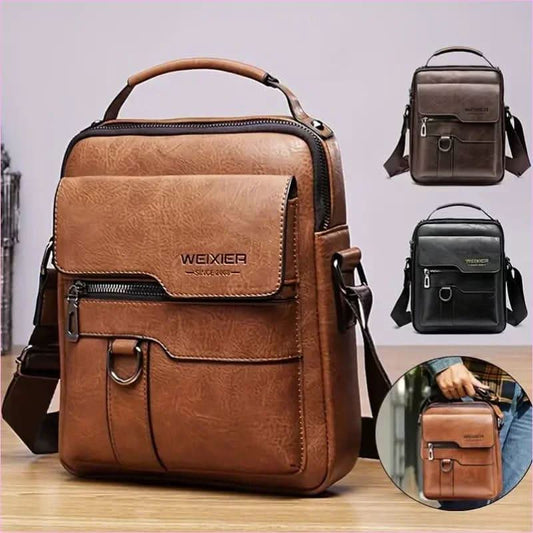 Dark Brown Retro Pu Leather Crossbody Bag for Men Holds 11-inch Tablets - Pleasures and Sins