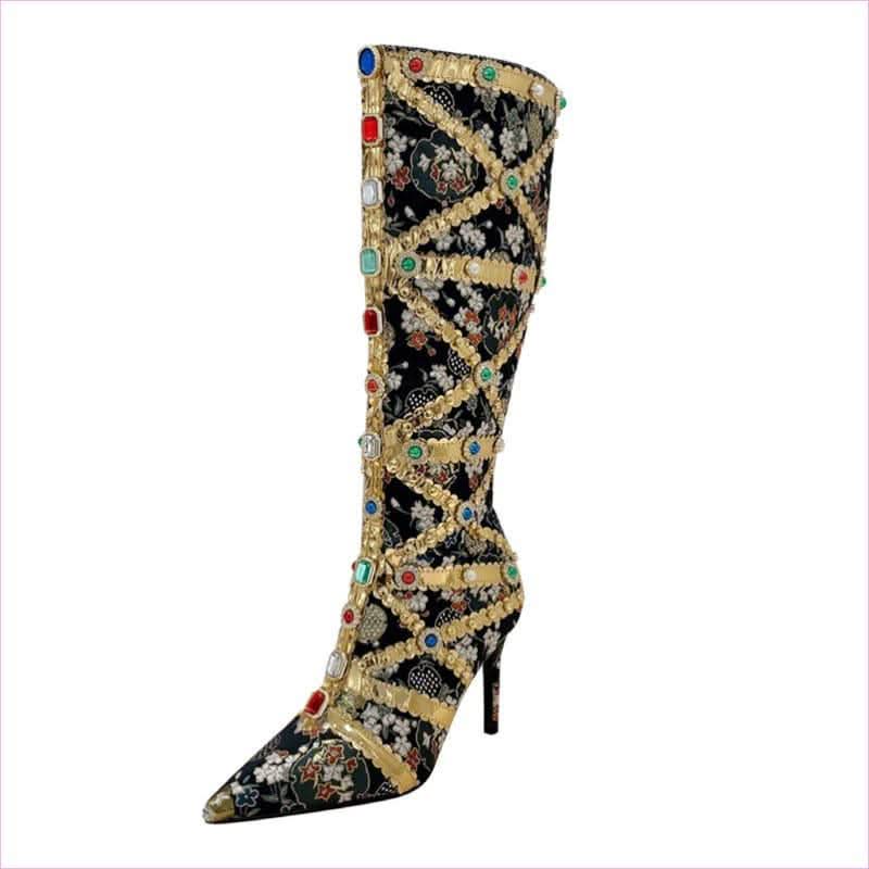 Dazzling Rhinestone Encrusted High Heel Boots for Modern Style - Pleasures and Sins