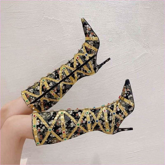 Dazzling Rhinestone Encrusted High Heel Boots for Modern Style - Pleasures and Sins