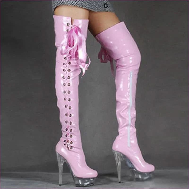 Dazzling Thigh Boots with Crystal Platform for Unmatched Style and Elegance - Pleasures and Sins