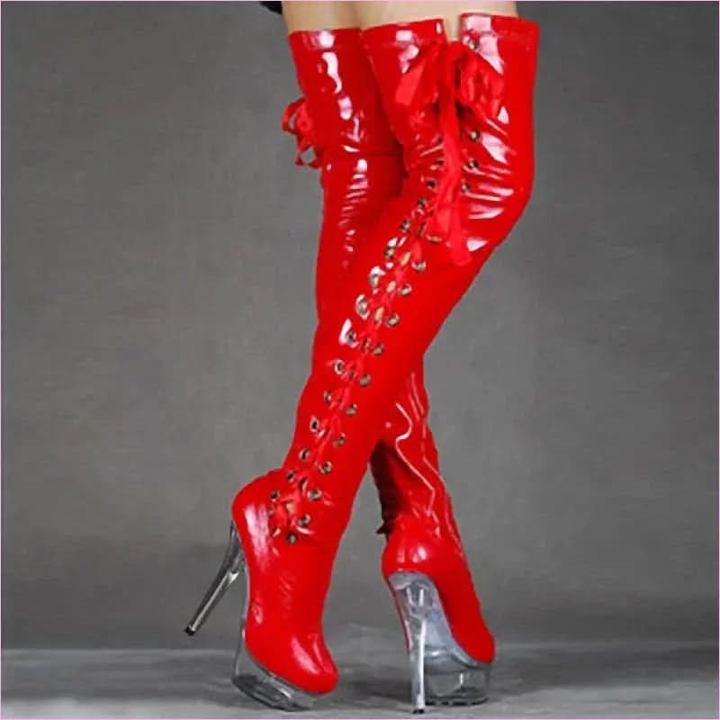 Dazzling Thigh Boots with Crystal Platform for Unmatched Style and Elegance - Pleasures and Sins