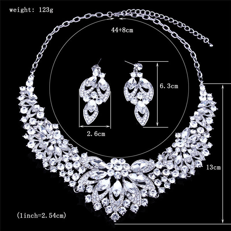 Flower Crystal Rhinestone Necklace Earrings Two-Piece Drag Queen Jewellery Set