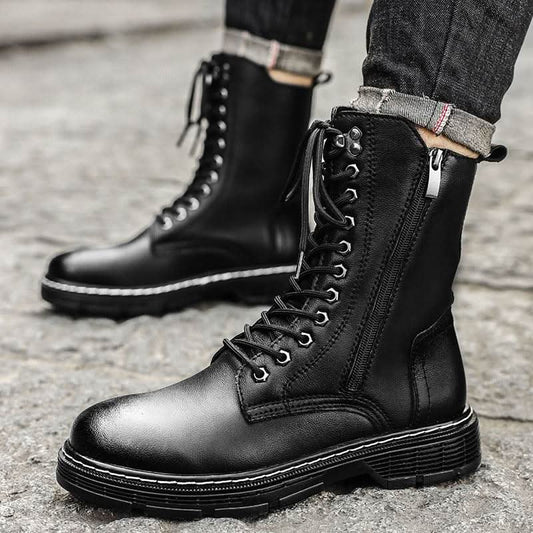 Genuine Leather Men's Long High-top Lace Up Martin Boots Boots Pleasures and Sins