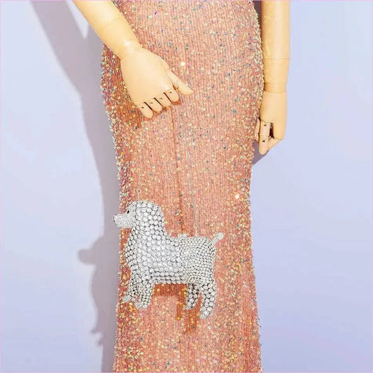 Designer Dog Shaped Crystal Evening Handbag in Golden Beads - Pleasures and Sins