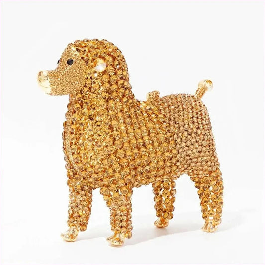 Designer Dog Shaped Crystal Evening Handbag in Golden Beads - Pleasures and Sins