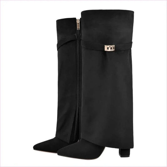 Designeri Style Ladies Pointed Toe Knee High Metal Buckle Boots - Pleasures and Sins