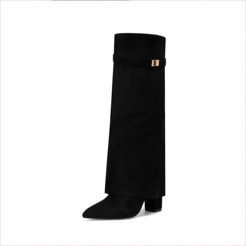 Designeri Style Ladies Pointed Toe Knee High Metal Buckle Boots - Pleasures and Sins
