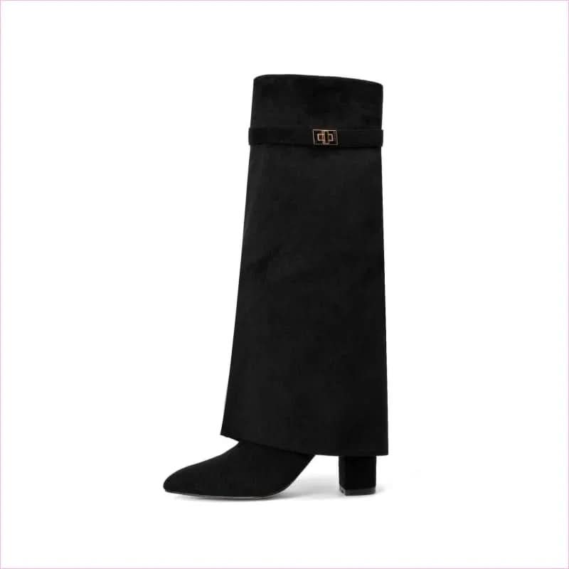 Designeri Style Ladies Pointed Toe Knee High Metal Buckle Boots - Pleasures and Sins