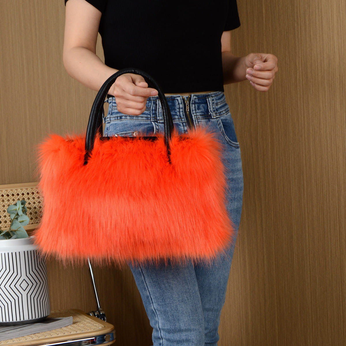 High-end Square Plush Bag Fur Handbag Large Capacity