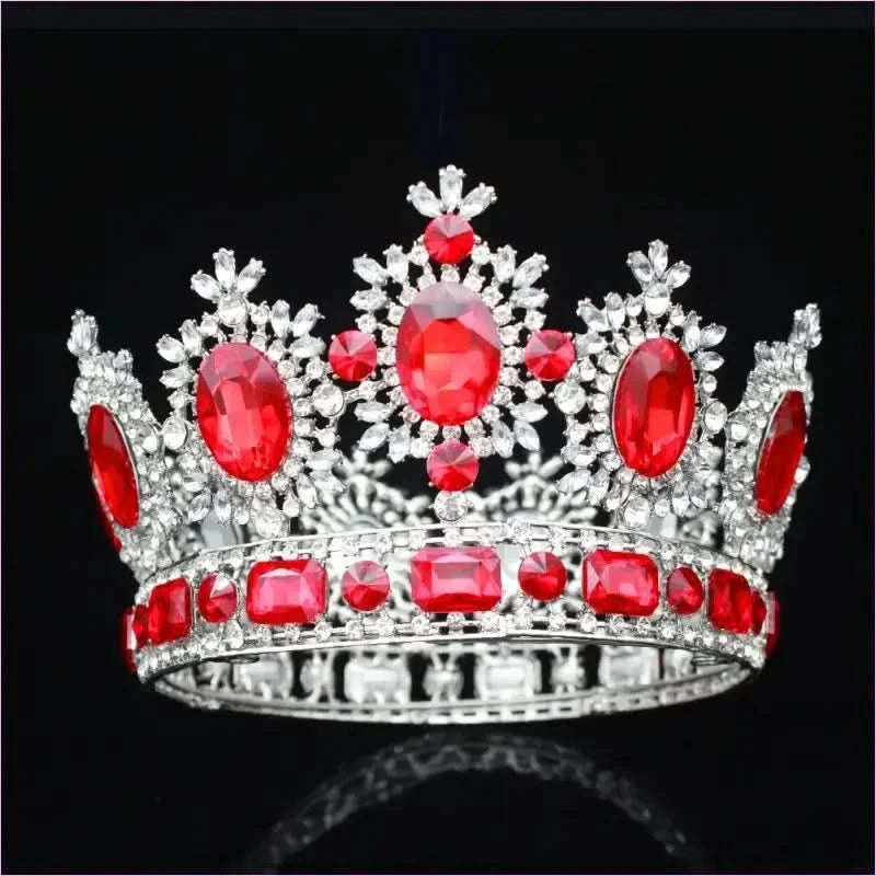Elegant Crystal Bridal Crown Headpiece with Red Gemstones - Pleasures and Sins