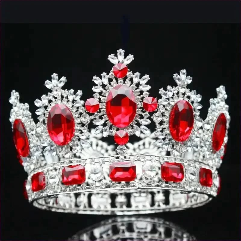 Elegant Crystal Bridal Crown Headpiece with Red Gemstones - Pleasures and Sins