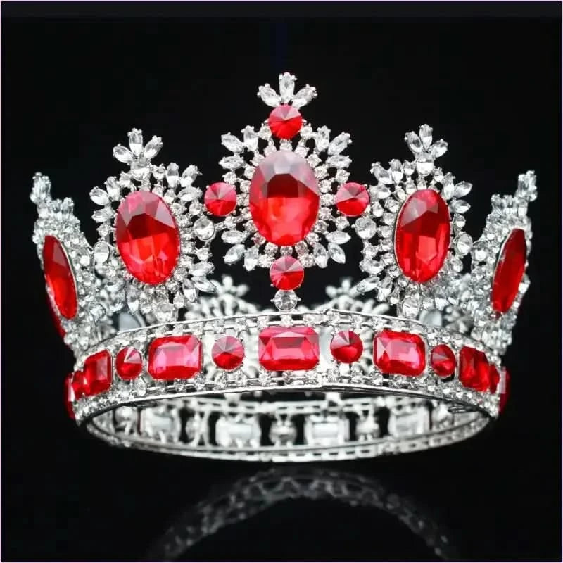 Elegant Crystal Bridal Crown Headpiece with Red Gemstones - Pleasures and Sins