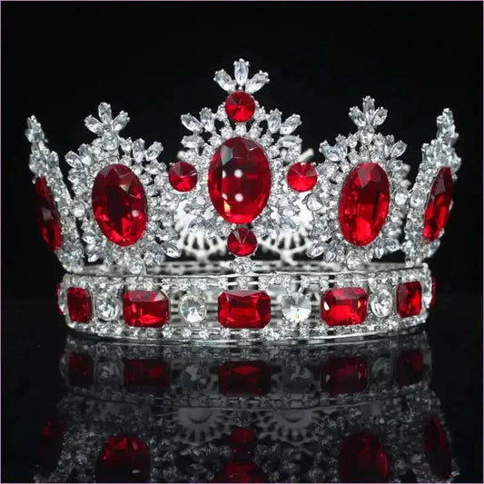 Elegant Crystal Bridal Crown Headpiece with Red Gemstones - Pleasures and Sins