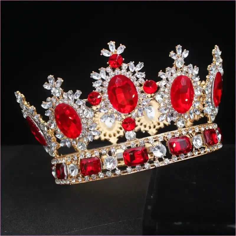 Elegant Crystal Bridal Crown Headpiece with Red Gemstones - Pleasures and Sins