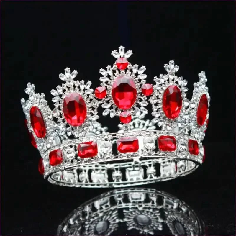 Elegant Crystal Bridal Crown Headpiece with Red Gemstones - Pleasures and Sins