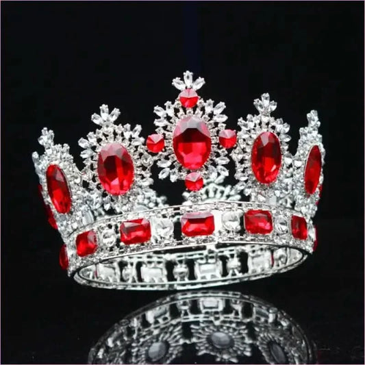 Elegant Crystal Bridal Crown Headpiece with Red Gemstones - Pleasures and Sins