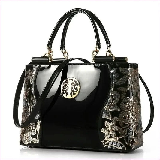 Elegant Floral Patent Leather Large Handbag for Women - Pleasures and Sins