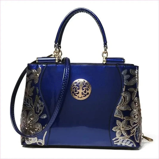 Elegant Floral Patent Leather Large Handbag for Women - Pleasures and Sins