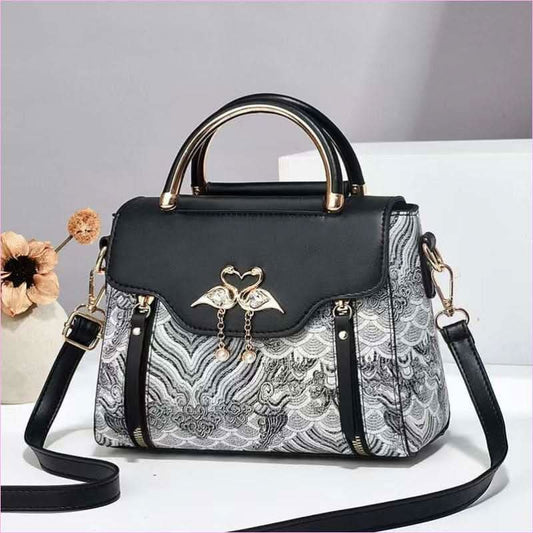 Elegant Ladies Embroidered Handbag with Pearl Swan Details - Pleasures and Sins