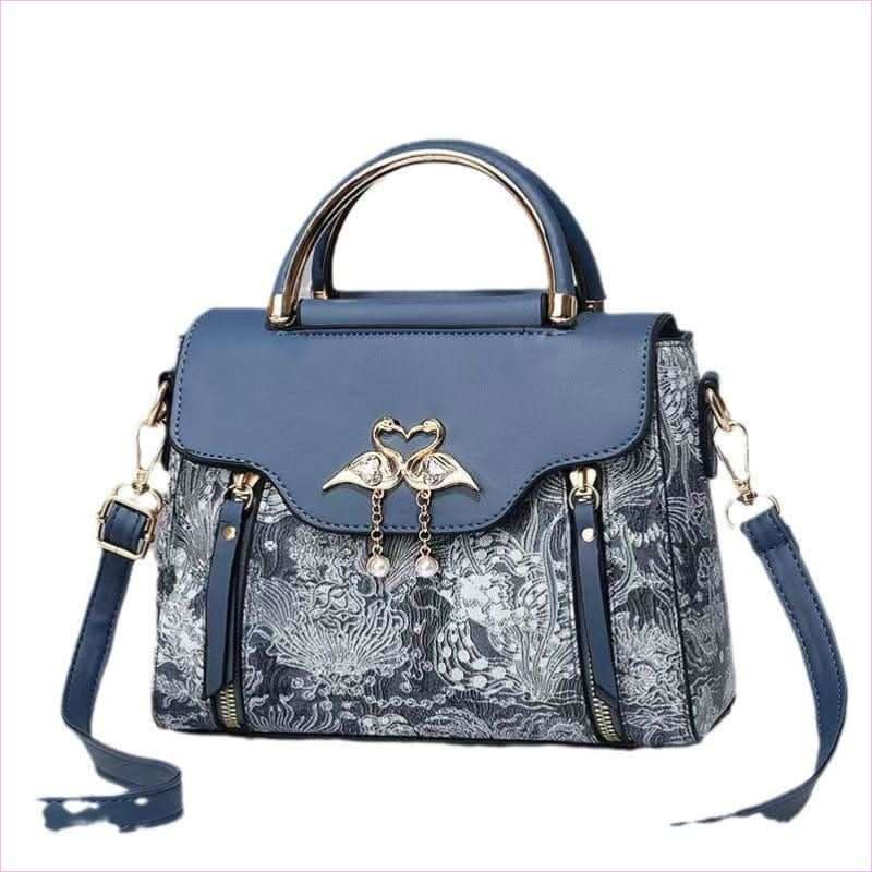 Elegant Ladies Embroidered Handbag with Pearl Swan Details - Pleasures and Sins