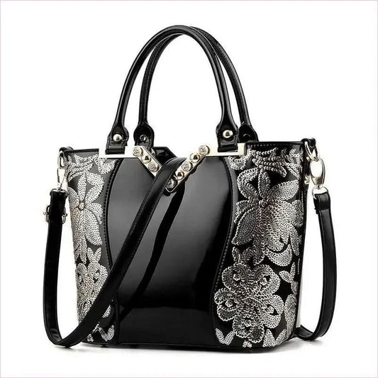 Elegant Sequin Embroidered Womens Bag in Patent Leather and Gold - Pleasures and Sins