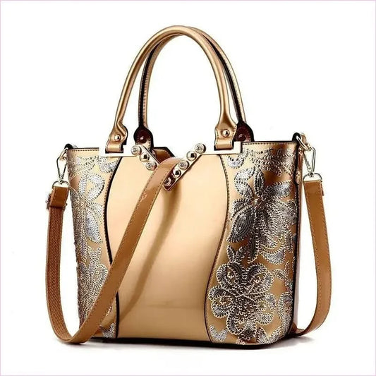 Elegant Sequin Embroidered Womens Bag in Patent Leather and Gold - Pleasures and Sins