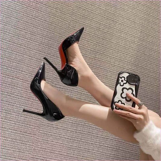 Elegant Side Cut-out High Heel Shoes with Iconic Red Bottoms - Pleasures and Sins