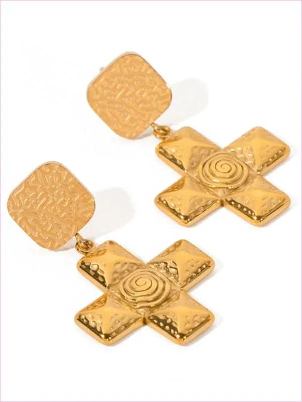 Elegant Spiral Cross Pendant Geometric Earrings in Stainless Steel - Pleasures and Sins