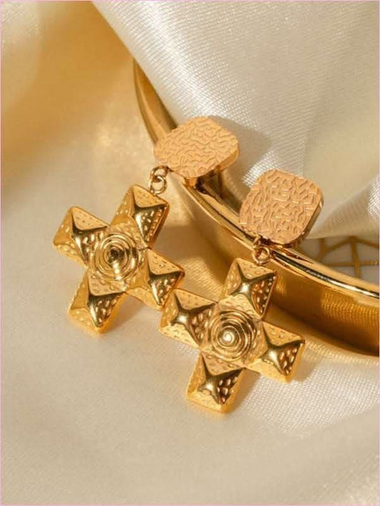 Elegant Spiral Cross Pendant Geometric Earrings in Stainless Steel - Pleasures and Sins