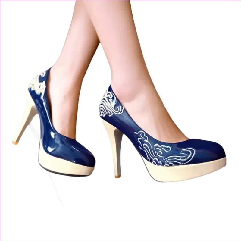 Embroidered High Heels in Black and Red for Stylish Ladies Court Shoes - Pleasures and Sins