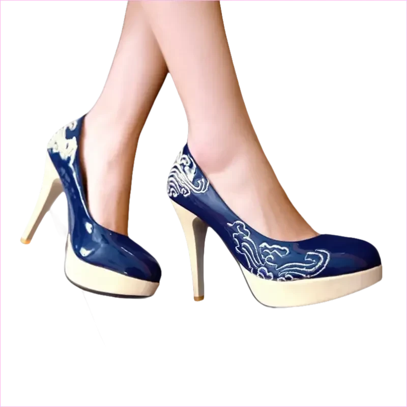 Embroidered High Heels in Black and Red for Stylish Ladies Court Shoes - Pleasures and Sins