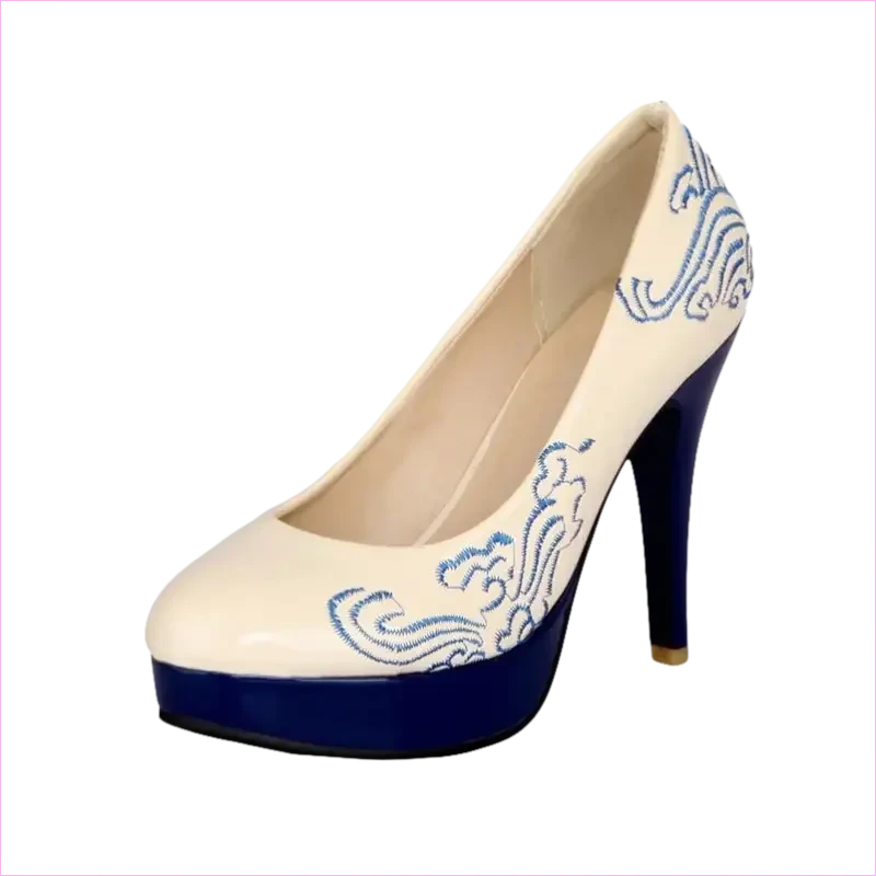 Embroidered High Heels in Black and Red for Stylish Ladies Court Shoes - Pleasures and Sins
