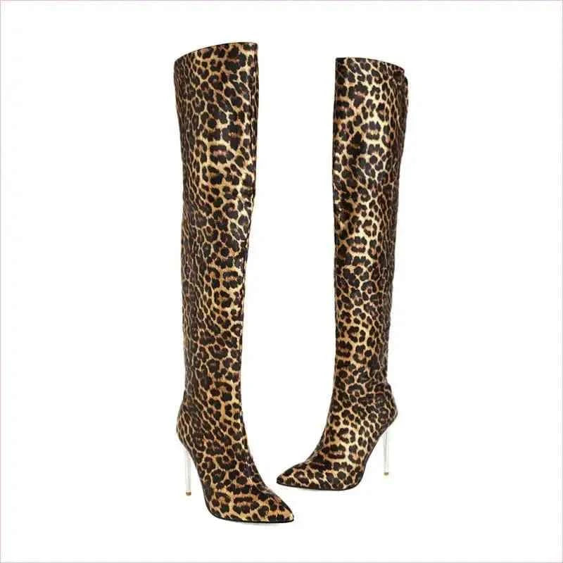 Emerald Green Bright Leather Pointed Toe Stiletto Knee Boots - Pleasures and Sins