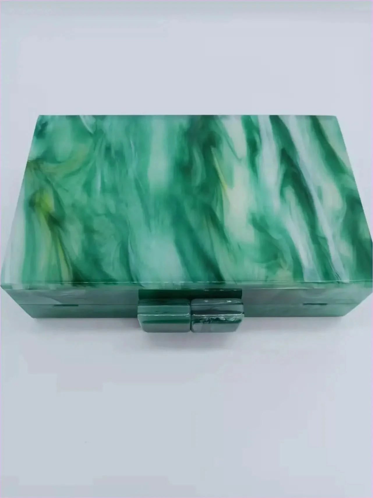 Emerald Green Marbled Acrylic Box Evening Handbag Luxury Designer Style - Pleasures and Sins