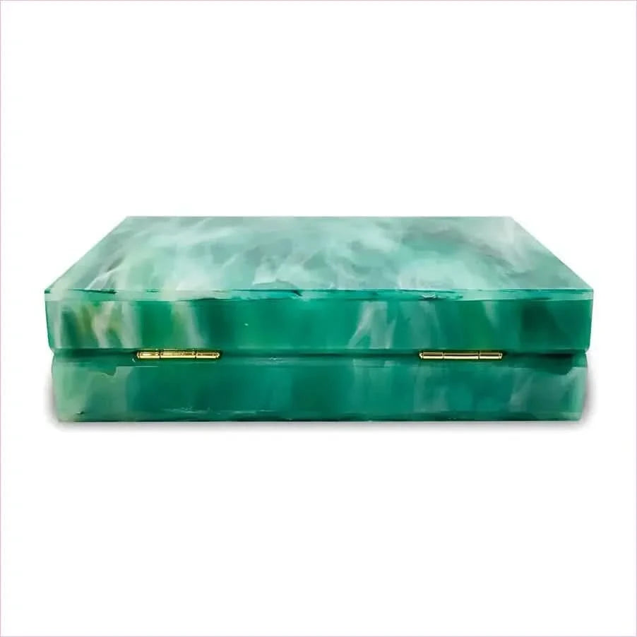Emerald Green Marbled Acrylic Box Evening Handbag Luxury Designer Style - Pleasures and Sins
