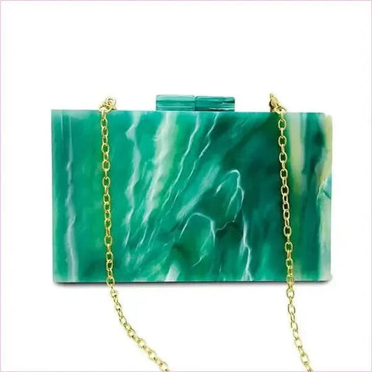 Emerald Green Marbled Acrylic Box Evening Handbag Luxury Designer Style - Pleasures and Sins