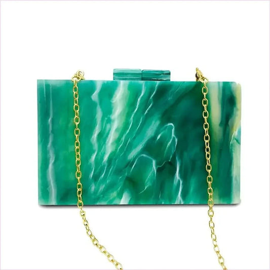 Emerald Green Marbled Acrylic Box Evening Handbag Luxury Designer Style - Pleasures and Sins