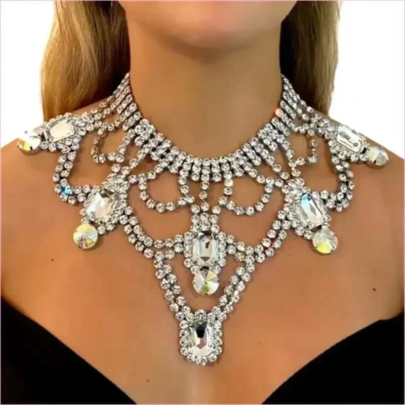Exaggerated Crystal Large Floral-inspired Luxury Rhinestone Necklace - Pleasures and Sins