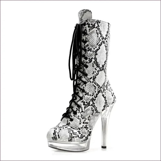 Exotic Snakeskin Lace-up Platform Heel Boots for Gothic Style - Pleasures and Sins
