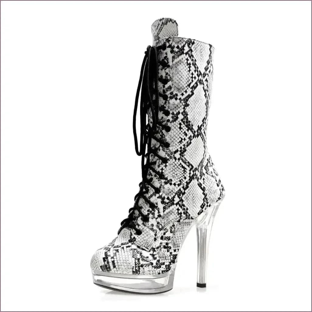 Exotic Snakeskin Lace-up Platform Heel Boots for Gothic Style - Pleasures and Sins